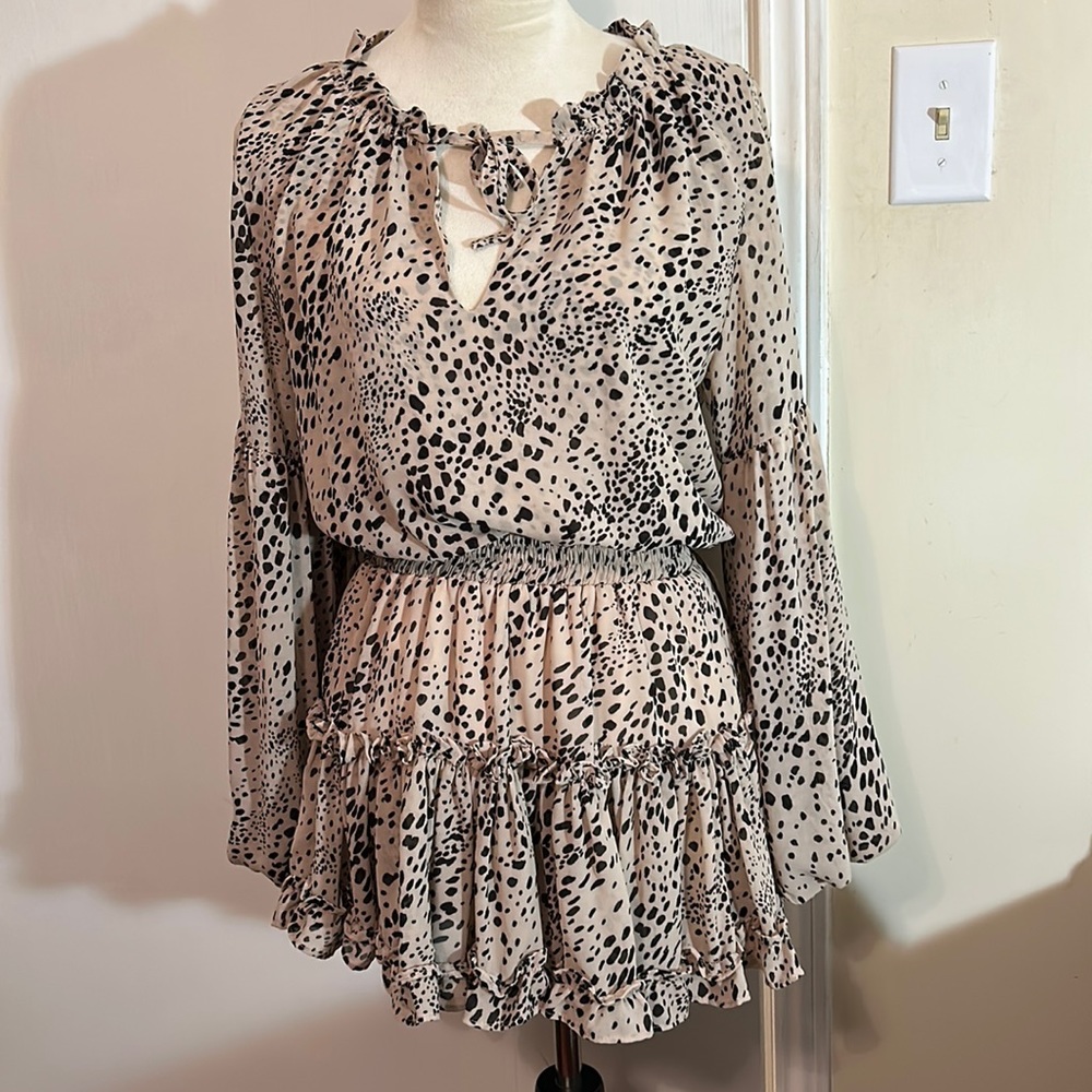 Buddy Love Size Small Tan Black Zozo Mini Babydoll Western Style Dress